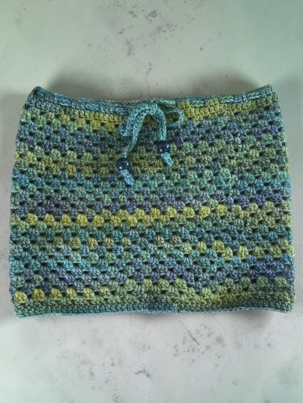 Handmade Ombre Green Crochet Beach Cover Up Mini Skirt with Drawstring XS NEW